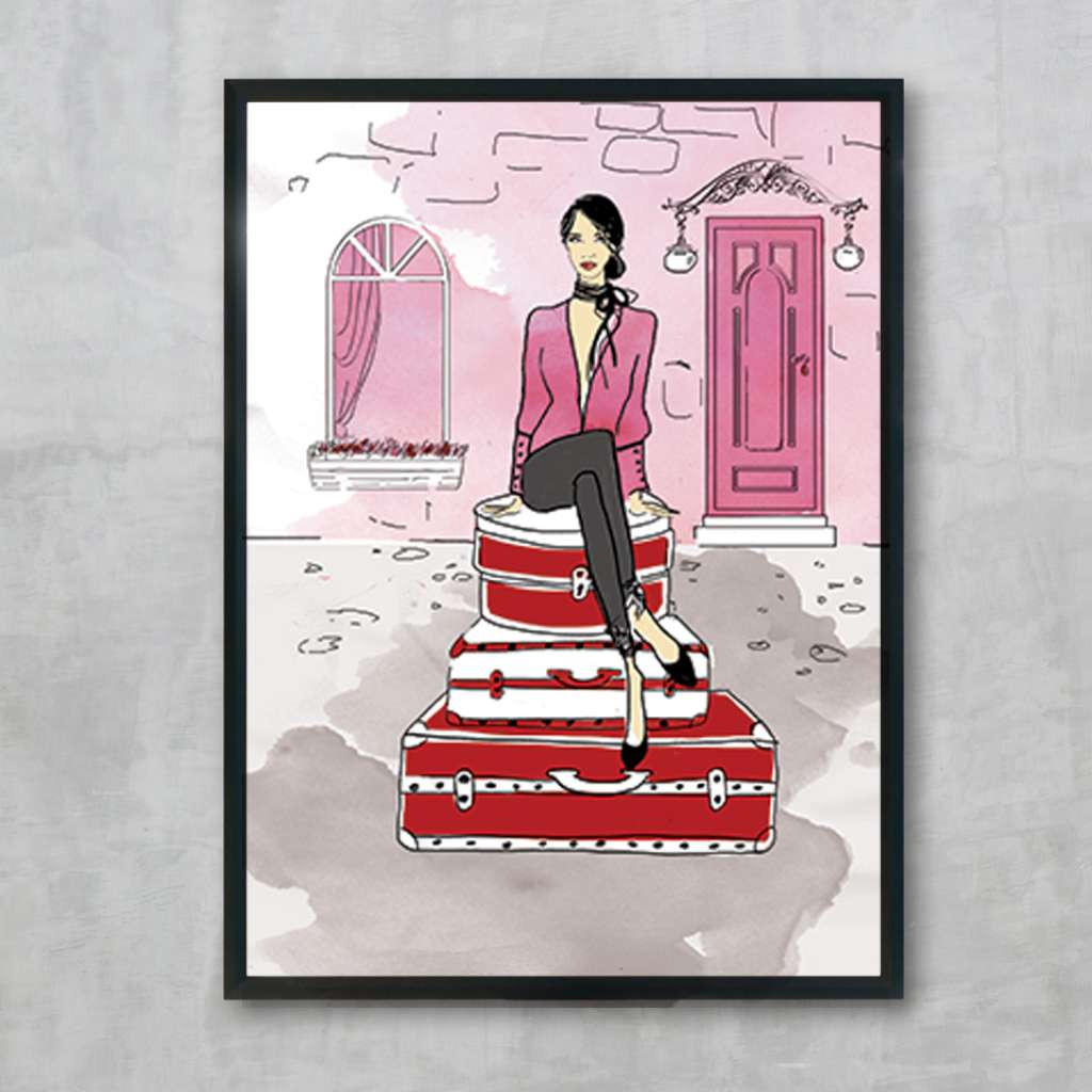 Bon Voyage - Pink, by Susan Kerian Fashion Illustrator. Australian Art Prints. Green Door Decor.  www.greendoordecor.com.au