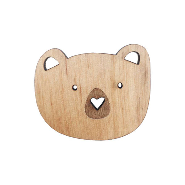 Wooden Brooch - Bear Face