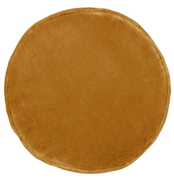Butterscotch Velvet Penny Round Cushion by Castle and Things. Australian Art Prints and Homewares. Green Door Decor. www.greendoordecor.com.au