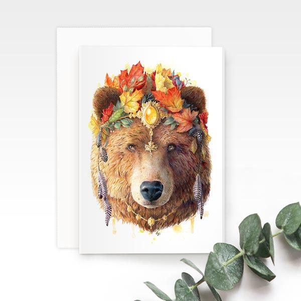Bohemian Bear Greeting Card by Earthdrawn Studio. Australian Art Prints and Homewares. Green Door Decor. www.greendoordecor.com.au