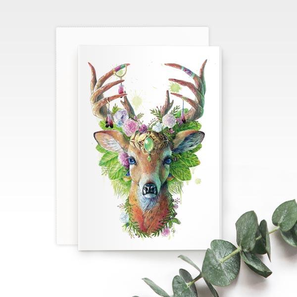 Bohemian Deer Greeting Card by Earthdrawn Studio. Australian Art Prints and Homewares. Green Door Decor. www.greendoordecor.com.au