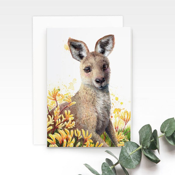 Kangaroo greeting card, by Earthdrawn Studio, Australian Art Prints and Homewares. Green Door Decor. www.greendoordecor.com.au