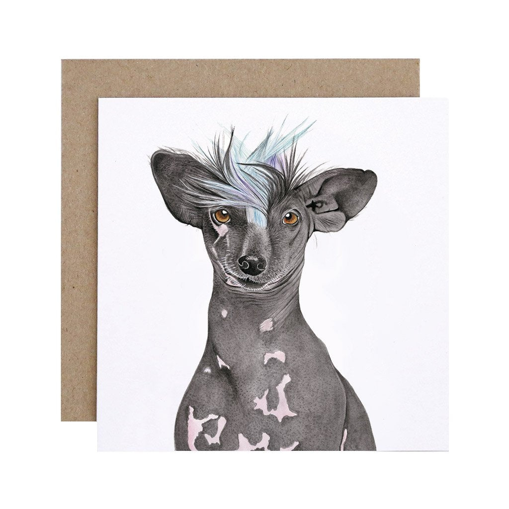 Tempeh the Chinese Crested Dog Card by For Me By Dee. Australian Art Prints and Homewares. Green Door Decor. www.greendoordecor.com.au