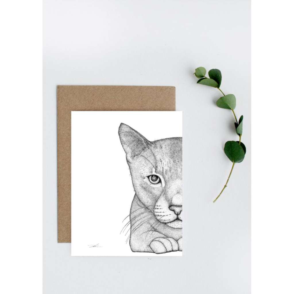 Catherine the Cat Greeting Card by Dots by Donna. Australian Art Prints and Homewares. Green Door Decor. www.greendoordecor.com.au
