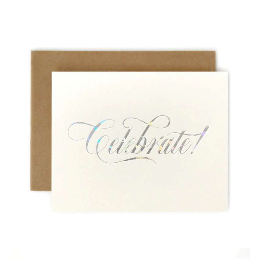 'Celebrate - Silver Holographic' Card by Bespoke Letterpress. Australian Art Prints and Homewares. Green Door Decor. www.greendoordecor.com.au