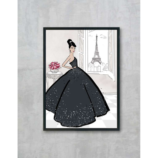 Clara - Black, by Susan Kerian Fashion Illustrators. Australian Art Prints. Green Door Decor.  www.greendoordecor.com.au