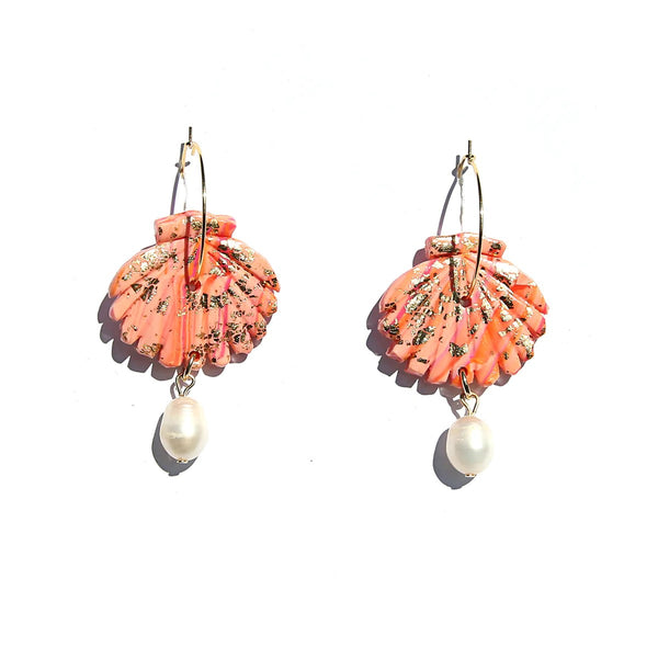 Shell Hoop with Pearls | Coral earrings by Kingston Jewellery. Australian Art Prints and Homewares. Green Door Decor. www.greendoordecor.com.au