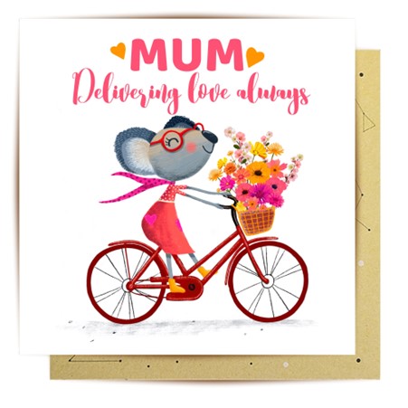 Delivering Love Mum Greeting Card by La La Land. Australian Art Prints and Homewares. Green Door Decor. www.greendoordecor.com.au