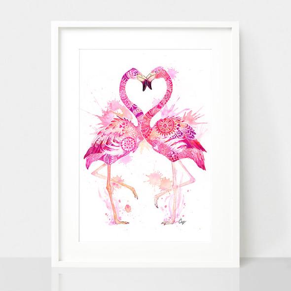 Flamingo Love print, by Earthdrawn Studio. Australian Art Prints. Green Door Decor. www.greendoordecor.com.au