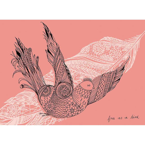 Free As A Bird in Salmon Pink - unframed - by Paula Mills Art. Australian Art Prints. Green Door Decor. www.greendoordecor.com.au