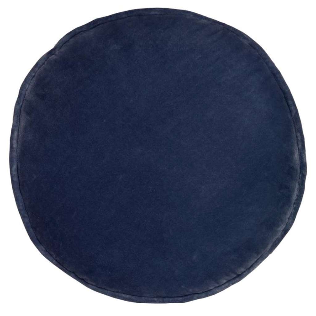 French Navy Velvet Penny Round Cushion by Castle and Things. Australian Art Prints and Homewares. Green Door Decor. www.greendoordecor.com.au