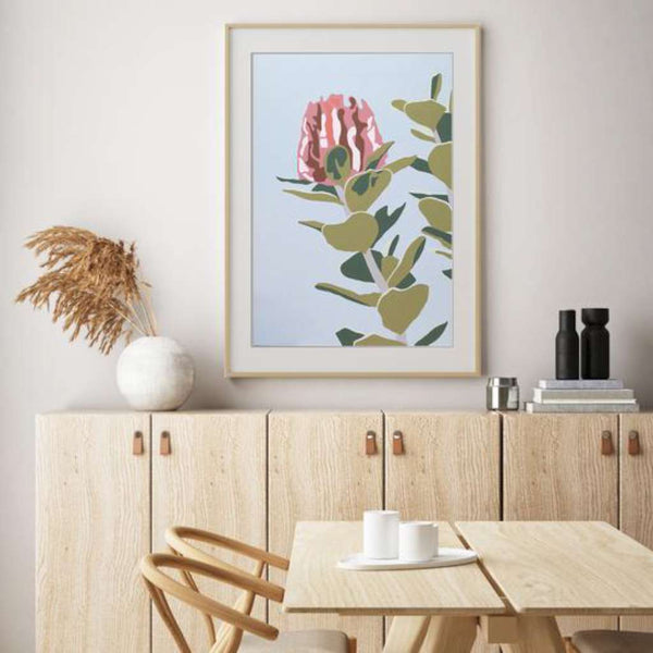 Scarlet Banksia, Native Glory by Kim Haines. Australian Art Prints. Green Door Decor.  www.greendoordecor.com.au