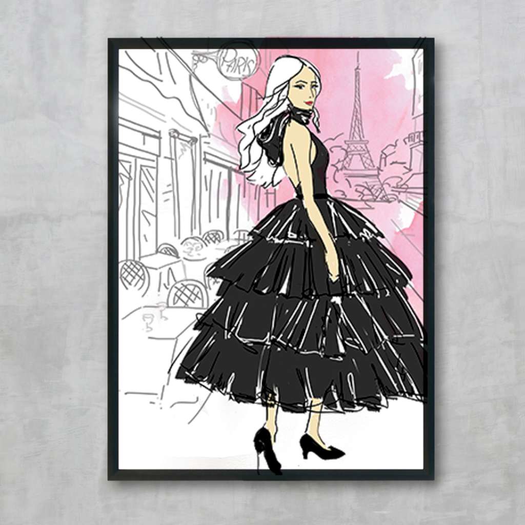 Jennifer in Paris - Pink, by Susan Kerian Fashion Illustrator. Australian Art Prints. Green Door Decor.  www.greendoordecor.com.au