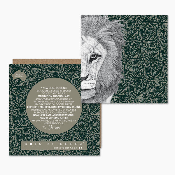 Leo the Lion Greeting Card by Dots by Donna. Australian Art Prints and Homewares. Green Door Decor. www.greendoordecor.com.au