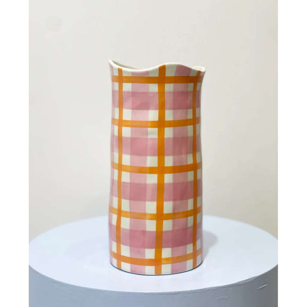 Large Vase | Pink Orange Gingham by Noss Ceramics. Australian Art Prints and Homewares. Green Door Decor. www.greendoordecor.com.au