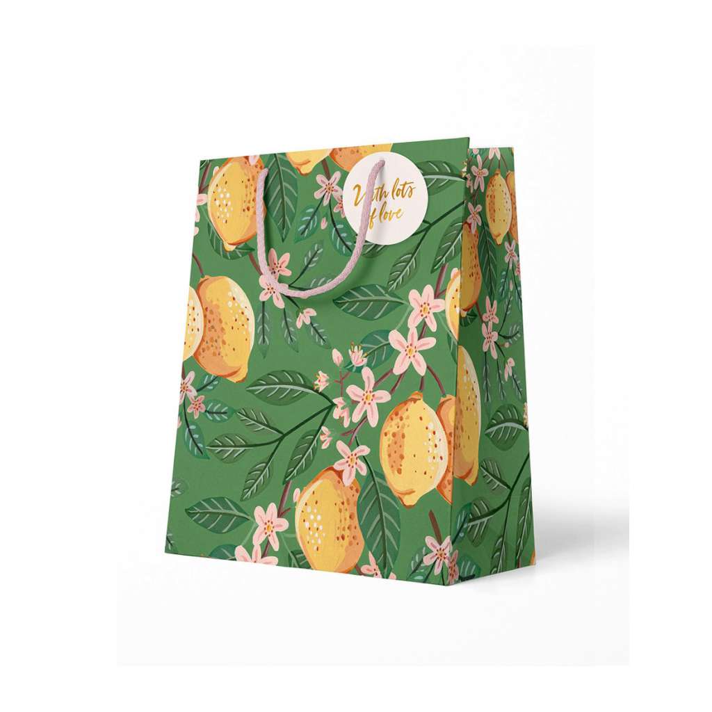 Lemons Medium Gift Bag by Bespoke Letterpress. Australian Art Prints and Homewares. Green Door Decor. www.greendoordecor.com.au 