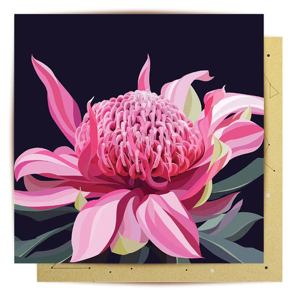 Mini Greeting Card | Waratah Bloom by La La Land. Australian Art Prints and Homewares. Green Door Decor. www.greendoordecor.com.au