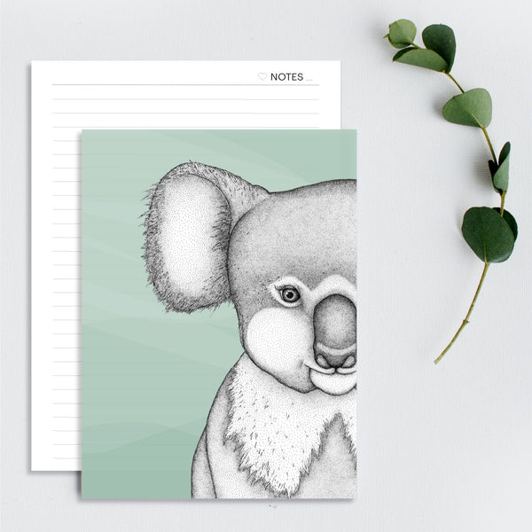 Kerry the Koala Notebook by Dots by Donna. Australian Art Prints and Homewares. Green Door Decor. www.greendoordecor.com.au