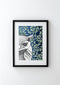 Oliver the Owl with Leaves - Midnight black frame, by Dots by Donna. Australian Art Prints. Green Door Decor. www.greendoordecor.com.au