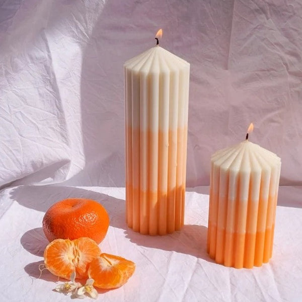 Ombre Chunky Ribbed Pillar Candle | Peach Sorbet | Various Sizes by Pound and Penny. Australian Art Prints and Homewares. Green Door Decor. www.greendoordecor.com.au