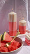 Ombre Chunky Ribbed Pillar Candle | Watermelon Gelato | Various Sizes by Pound and Penny. Australian Art Prints and Homewares. Green Door Decor. www.greendoordecor.com.au