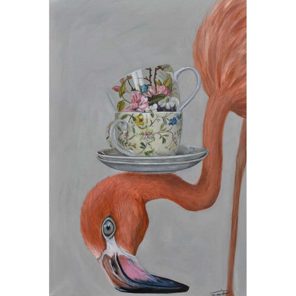 'Quirky Birds Only High Tea - Flamingo' print by Bexart. Australian Art Prints. Green Door Decor. www.greendoordecor.com.au