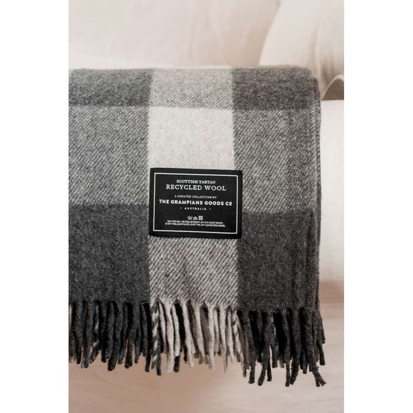 Heritage Collection | Recycled Wool Scottish Tartan Blanket | Smoke by The Grampians Goods Co. Australian Art Prints and Homewares. Green Door Decor. www.greendoordecor.com.au