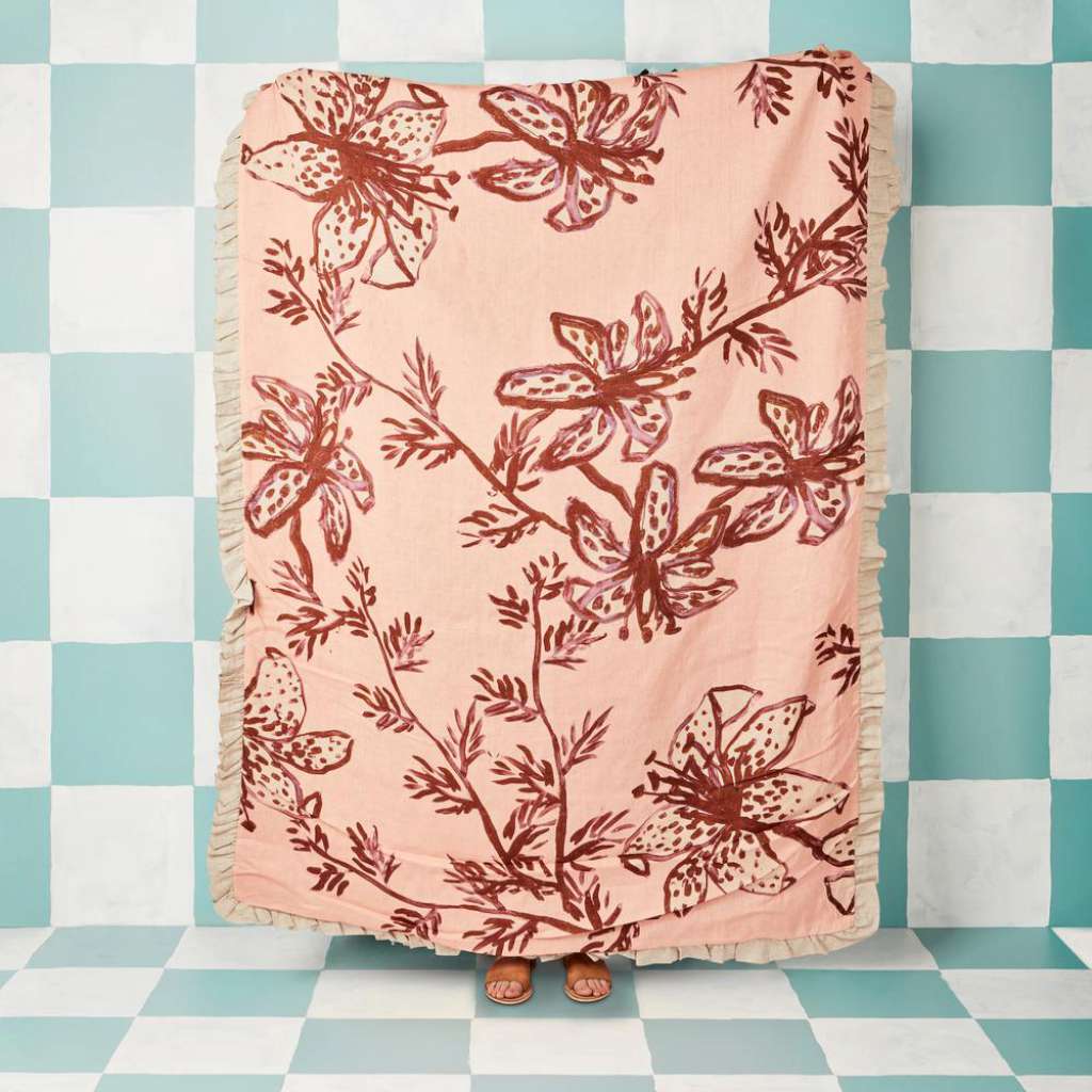 Spotted Tiger Lily Peach Throw by Bonnie and Neil. Australian Art Prints and Homewares. Green Door Decor. www.greendoordecor.com.au