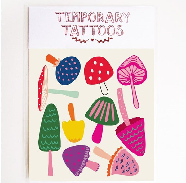 Magic Mushrooms Temporary Tattoos by Missy Minzy. Designed in Australia. Temporary Tattoos available for purchase at Green Door Decor. We proudly support fun and beautiful art prints, textiles, home wares and jewellery by Aussie Creatives. www.greendoordecor.com.au