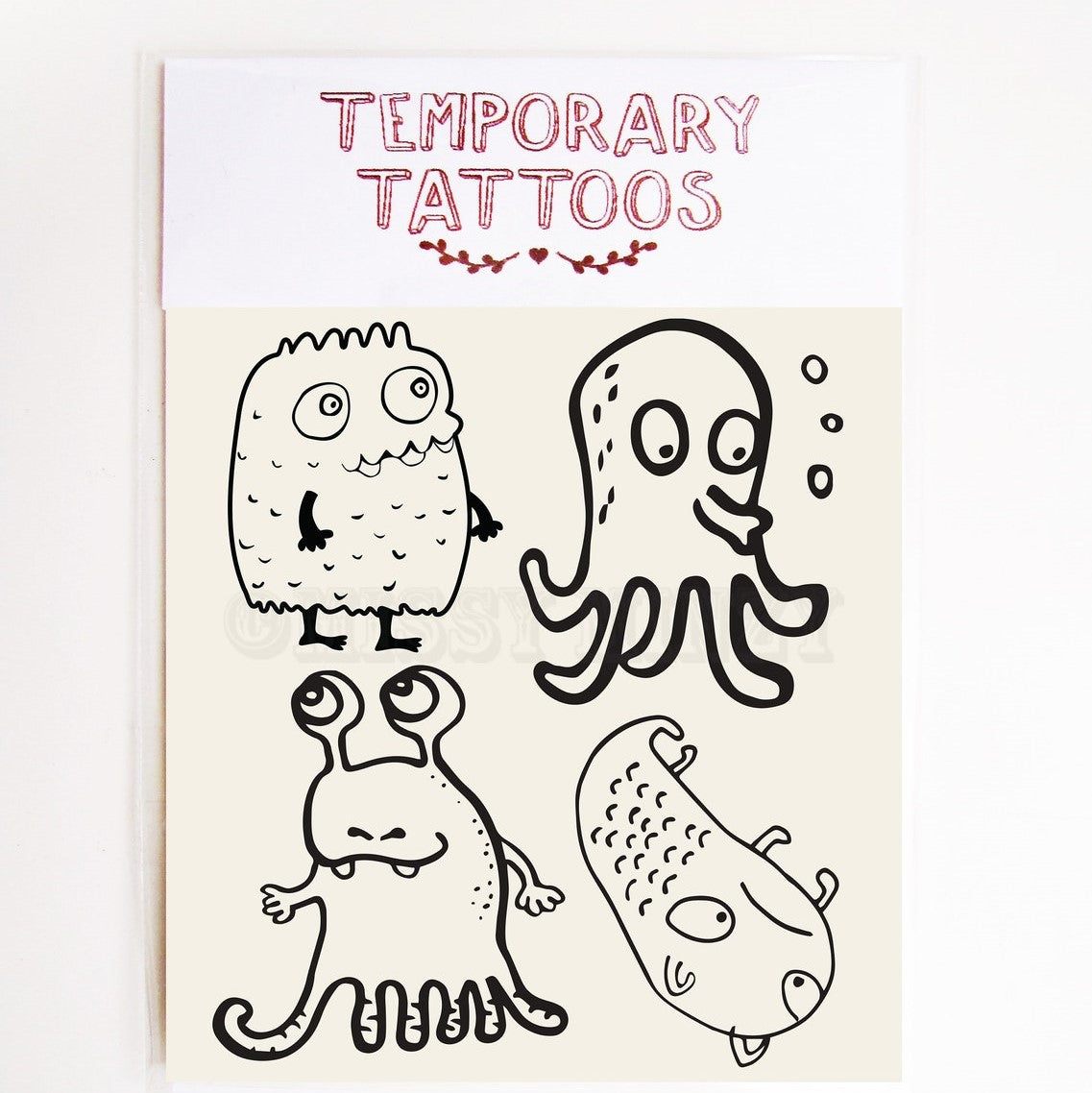 Monsters Temporary Tattoos by Missy Minzy. Australian Art Prints and Homewares. Green Door Decor. www.greendoordecor.com.au