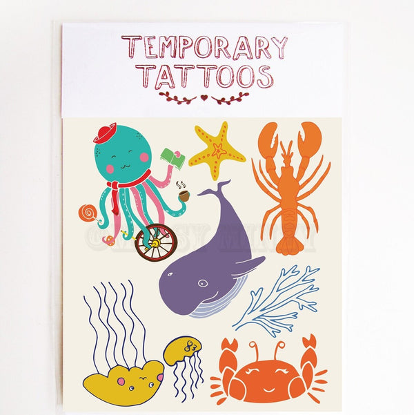 Sea Animals Temporary Tattoos by Missy Minzy. Australian Art Prints and Homewares. Green Door Decor. www.greendoordecor.com.au