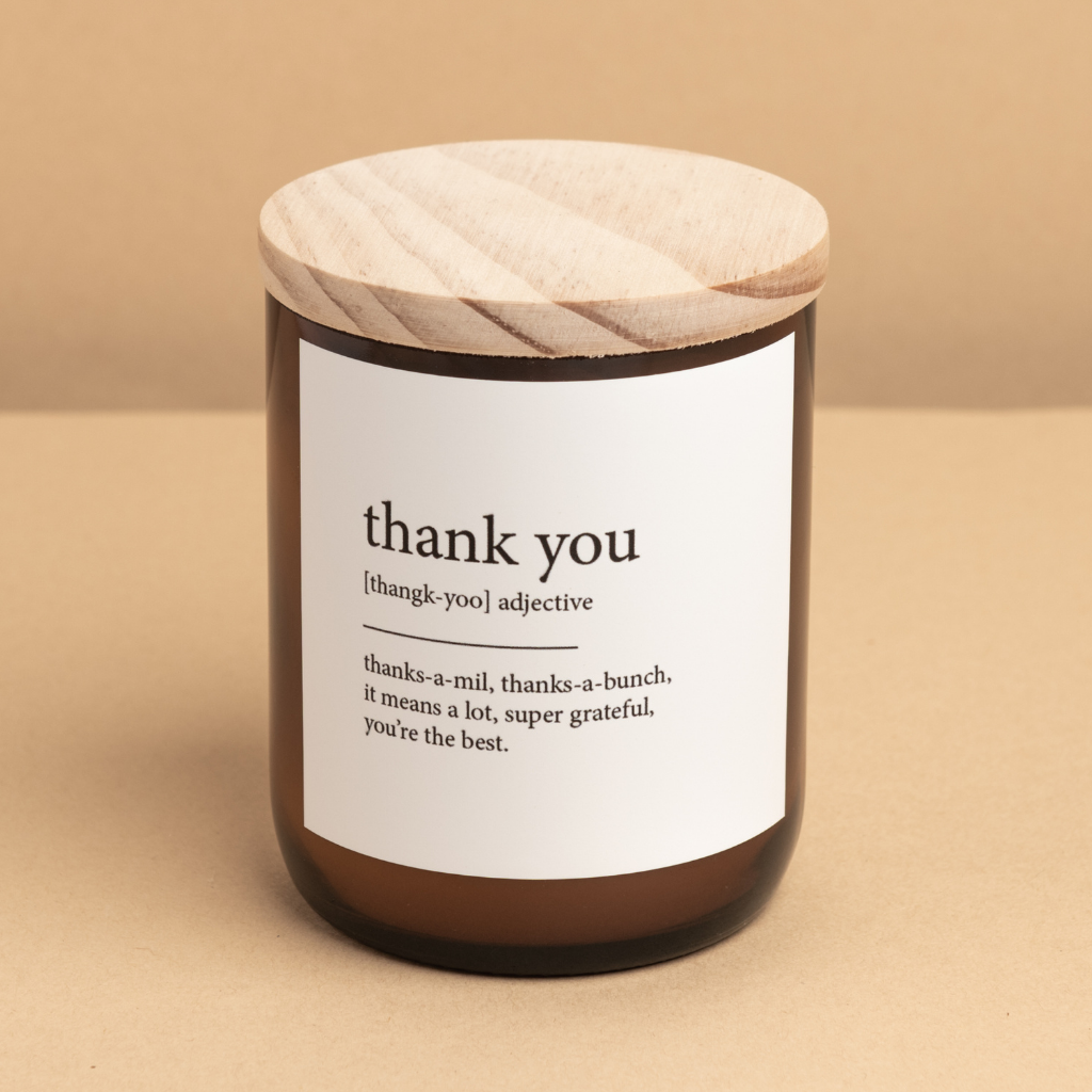 'Thank you' | Dictionary Candle by The Commonfolk Collective. Australian Art Prints and Homewares. Green Door Decor. www.greendoordecor.com.au
