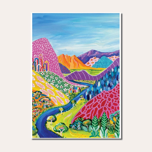 'Valley View | Colourful' Print by Daniela Fowler. Australian Art Prints and Homewares. Green Door Decor. www.greendoordecor.com.au