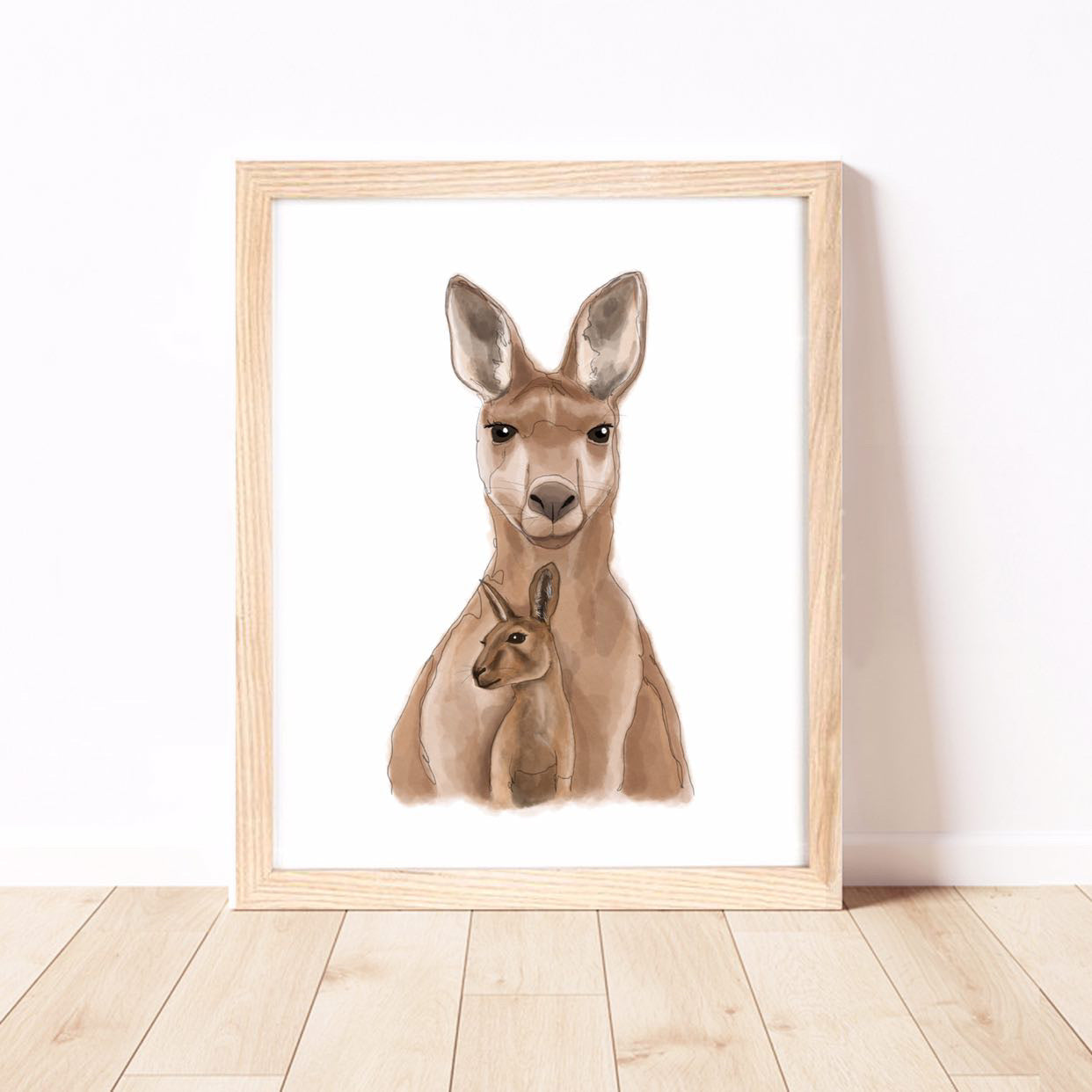 Australian Animals 'Kangaroo and Joey' art print by Cassie Zaccardo Art. Australian Art Prints and Homewares. Green Door Decor. www.greendoordecor.com.au