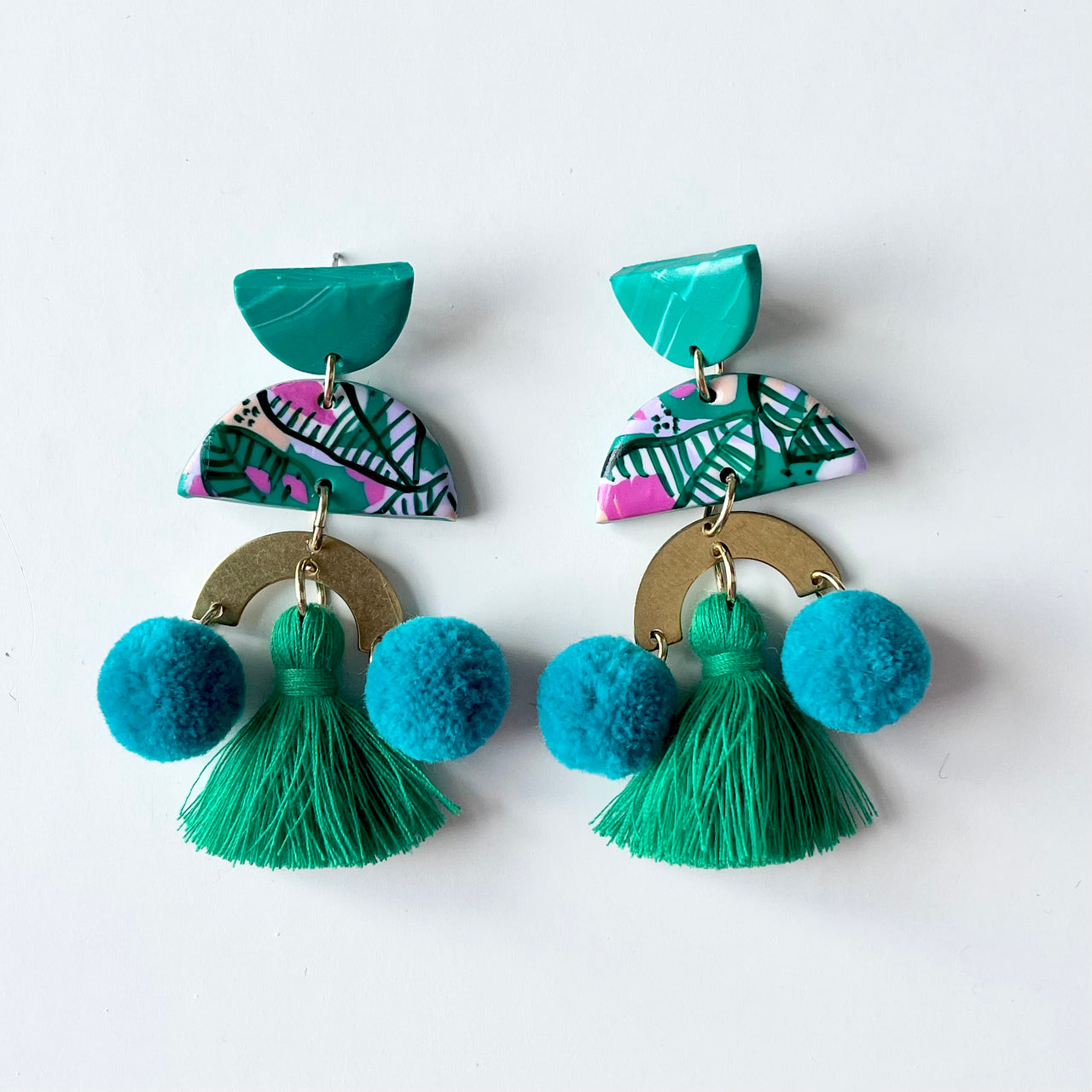 Green pom 2025 pom earrings
