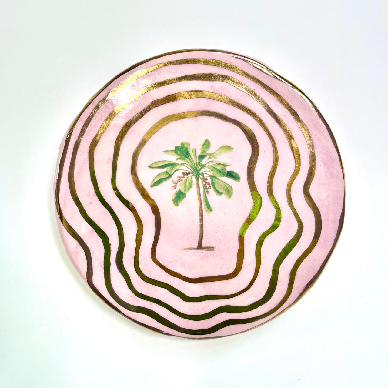 Ceramic Round Tile - Pink/Gold by Carla Dinnage. Australian Art Prints and Homewares. Green Door Decor. www.greendoordecor.com.au.