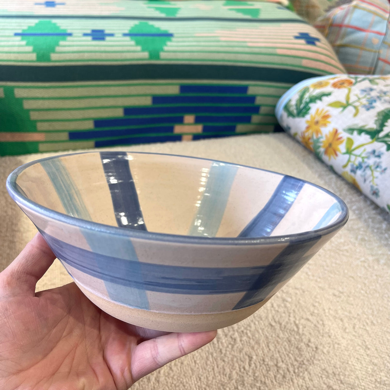 Ceramic Serving Bowl | Blue & Light Blue Stripe by Bei Creative. Australian Art Prints and Homewares. Green Door Decor. www.greendoordecor.com.au