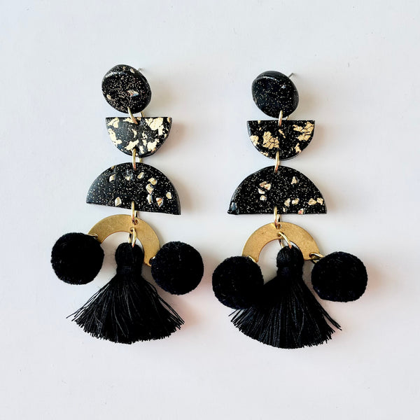 Black Pom Pom Earrings by Kingston Jewellery. Australian Art Prints and Homewares. Green Door Decor. www.greendoordecor.com.au