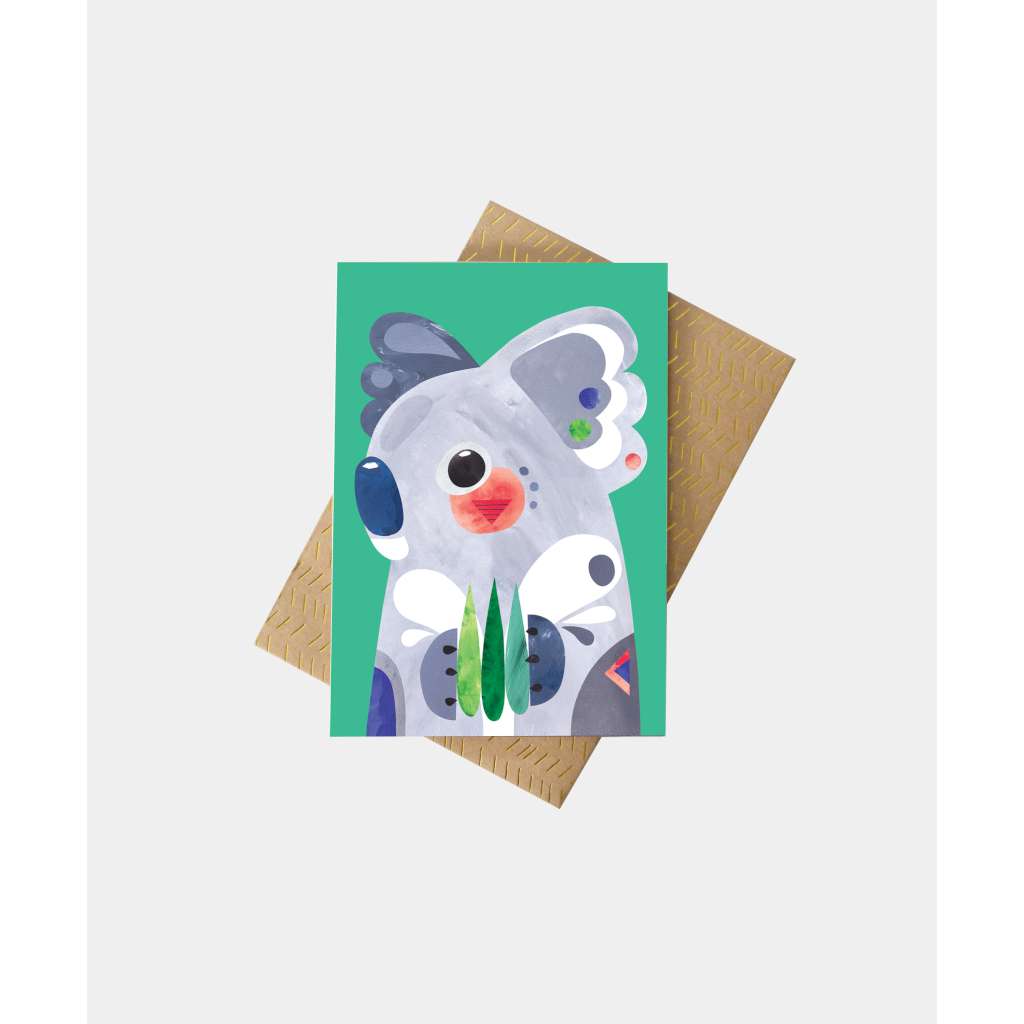 Koala Greeting Card by Pete Cromer. Australian Art Prints and Homewares. Green Door Decor. www.greendoordecor.com.au