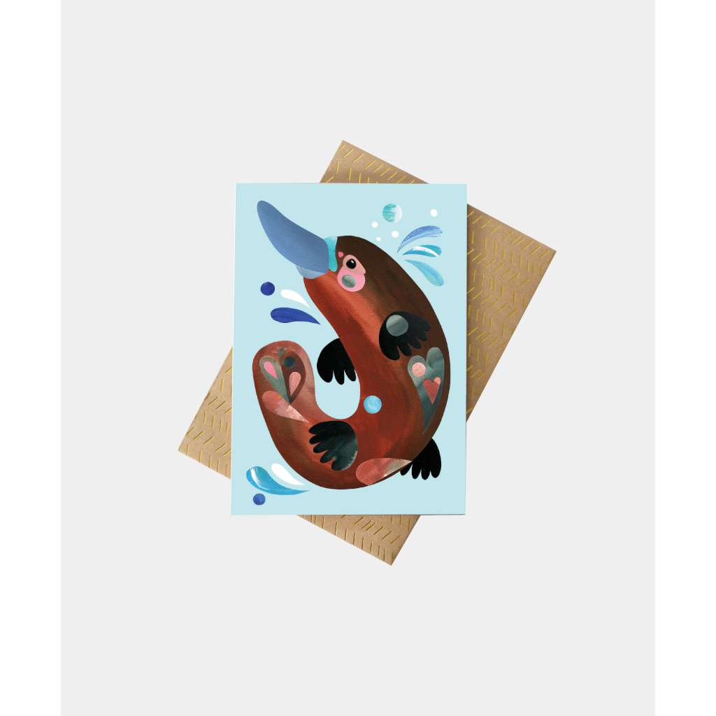 Platypus Greeting Card by Pete Cromer. Australian Art Prints and Homewares. Green Door Decor. www.greendoordecor.com.au